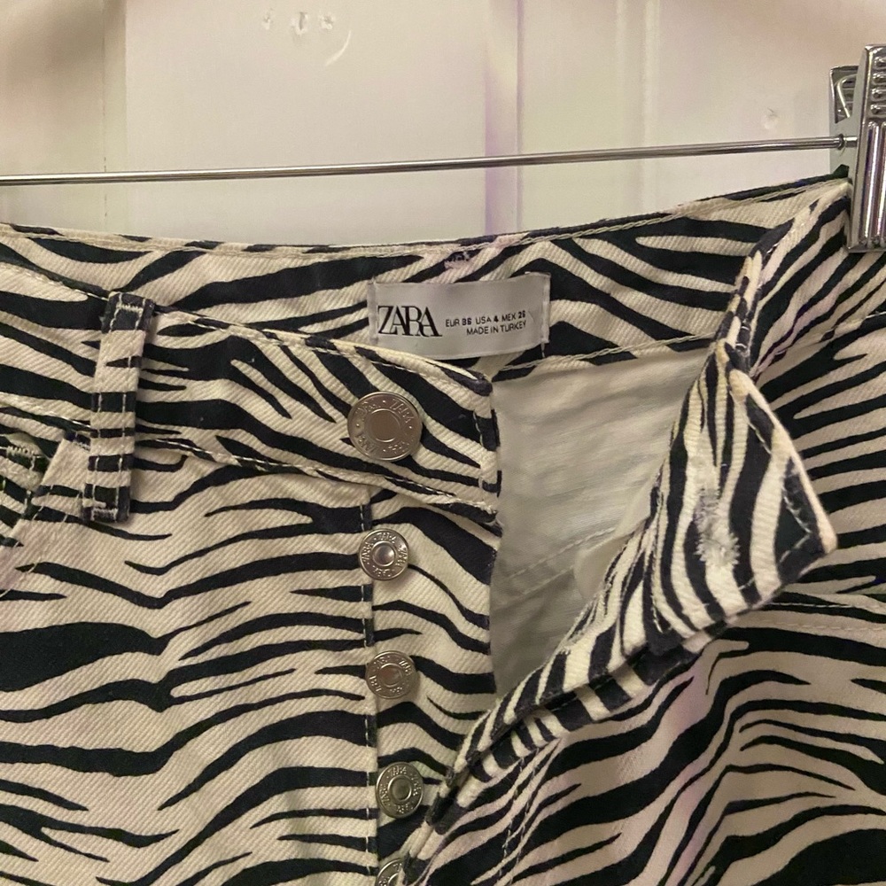 ZARA zebra print straight leg jeans